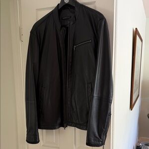 John Varvatos Black Leather Bomber Jacket